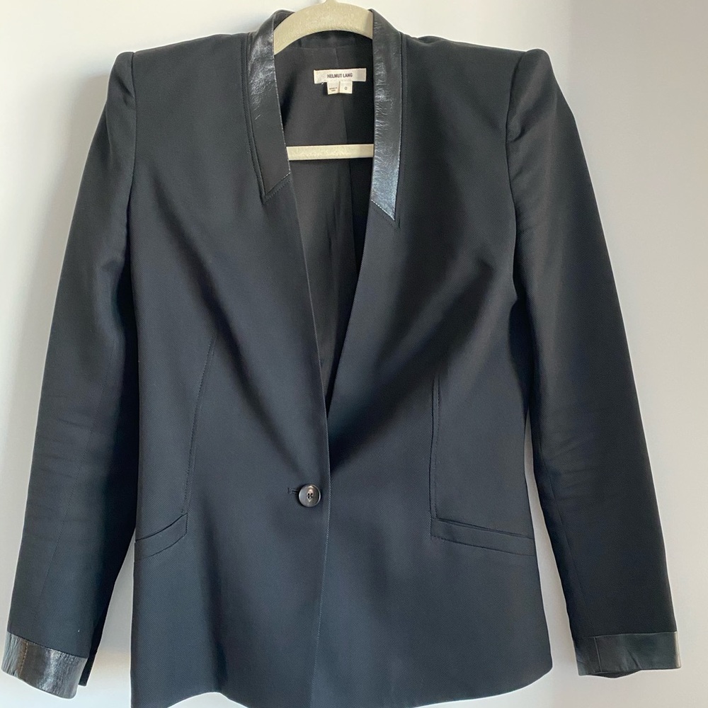 Helmut Lang Structured Blazer Size 0 Leather Black - image 2